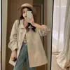 Trench coat tipo capa cáqui transpassado com botões e lapela para mulheres, primavera e outono, alta qualidade, petite, estilo britânico