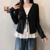 Roupas femininas plus size, estilo doce e jovial, coleção de outono que rejuvenesce, design de botões de estrela e lua, patchwork de bolinhas, suéter de malha falso de duas peças para mulheres