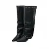 Botas largas de diseño vintage estilo nicho con punta fina y tacón grueso, botas negras de tacón de bloque para mujer