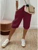 2024 Europeo y Americano Transfronterizo Amazon Estación Independiente Pantalones de Algodón y Lino con Bolsillo de Solapa para Mujer Pantalones Casuales Elásticos Pantalones para Mujer Pantalones Capri