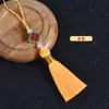 Colgante de Nudo Chino de Trébol de Cuatro Hojas de 5.5cm con Borla de Carácter de Fortuna para Decoración de Memoria USB y Funda de Teléfono