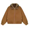 Chamarra de piel sintética estilo retro americano, color Maillard de moda, cuello de piel sintética, unisex, nueva colección de invierno, corte holgado, abrigo casual de algodón