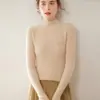 Otoño Invierno Nuevo Suéter de Cachemira para Mujer Ajustado Cálido de Cuello Semi Alto Tejido de Punto Manga Larga Top Suéter Capa Interior Capa Base
