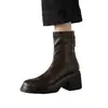 Botines Retro de Punta Redonda con Tacón Grueso para Mujer Otoño 2026, Nuevas Botas de Tacón Alto Elásticas de Moda para Adelgazar para Otoño e Invierno
