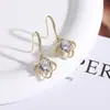 Novedad Pendientes de Trébol de Cuatro Hojas para Mujer Huecos Moda Coreana Pendientes Bañados en Oro Real Oro de 14K Incrustado Zirconia Grande Gancho de Oreja