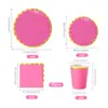 Dopamina Color Puro Encaje Estampado en Caliente Desechable Plato de Papel Vajilla Taza de Papel Servilleta Suministros para Fiesta Decoración Set Festivo