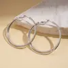Brincos Redondos Geométricos de Camada Dupla Entrelaçados com Cravação de Diamantes, Estilo Europeu e Americano, com Toque Metálico, Simples, Transfronteiriços, Únicos, de Alta Qualidade, de Nicho