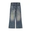 Jeans Masculino Muqiu 13 oz Lavagem Pesada Vintage Orelha de Gato Boca de Sino Algodão Puro Calças Masculinas Wide Leg Old Money
