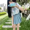 Camisa Blanca Preppy de Manga Corta Uniforme Original Jk Traje de Verano para Estudiante Top Básico Material Escolar Falda Cuadros Azul Pino