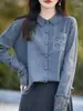 Nuevo cárdigan tejido a crochet hecho a mano de otoño e invierno para mujer, elegante cuello POLO, chaqueta de bolsillo calada