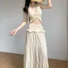 Traje de Banho Sexy Pure Desire para Férias na Praia Conjunto Bikini de Três Peças com Decote V e Amarração no Pescoço Saia com Nó na Cintura