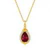 Rueda de la Fortuna Corindón Rojo Lágrima de Belleza Collar para Mujer Plata de Ley S925 Nicho Lujo Accesible Versátil Cadena Alta para la Clavícula