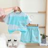 Traje de Verano de Manga Corta para Niño 2025 Nuevo Rayado Ondulado Bolsillo Grande Niños Talla Pequeña y Mediana Delgado Moderno Tesoro para Hombre Conjunto de Dos Piezas