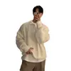Suéter Gola Alta Outono/Inverno Masculino Solto Fashionável Estilo Hong Kong Versátil Manga Longa Cor Sólida Jaqueta Suéter Gola Lapela