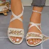 Sandalias Planas con Tira Fina Transfronterizas para Mujer, Nuevo Talla Grande Estilo Europeo y Americano Moda Banda Elástica Sandalias de Playa con Punta Cerrada