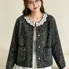 Suéter cárdigan de punto con cuello redondo y manga larga para mujer, con encaje de borlas y abalorios, nuevo estilo otoño e invierno, prenda exterior de alta gama y chic