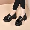 Zapatos de Cuero Pequeños con Hebilla Metálica Estilo Británico Vintage para Mujer Invierno 2024 Nuevos Tacón Grueso Suela Gruesa Versátiles Mary Jane de una Sola Capa para Mujer