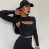 Traje de Fitness para Mujer Estilo INS Transfronterizo Sling Hermoso Espalda Sujetador de Yoga Camiseta de Manga Larga Shorts Conjunto de Tres Piezas