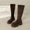 Botas Longas Vintage em Estoque Botas de Equitação de Cano Alto Botas Longas de Solado Grosso para Mulheres 2025 Novas Botas de Cano Médio Slim Outono e Inverno