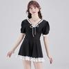 Nuevo traje de baño de una pieza para mujer, color sólido, estilo británico, traje de baño de Corea del Sur, lindo traje de baño de encaje, cintura, elegante vestido