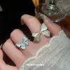 Anillo Abierto de Flor de Lazo con Circonita Bañado en Oro Real de 14K, Anillo de Dedo Índice de Lujo Ligero de Moda, Joyería Versátil de Nicho