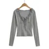 Blusa de Encaje Patchwork con Cuello de Corbata para Mujer, Otoño e Invierno, Elegante Ajustada a la Cintura Camisa Base Corta