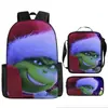 Monstruo de Pelo Verde Grinch Transfronterizo Nueva Mochila Escolar Mochila de Dibujos Animados Set de Tres Piezas Bolso Estuche para Lápices