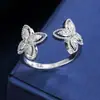Anillo Abierto de Doble Flor de Circonia de Lujo Transfronterizo Venta Caliente Alto Gama Simple Versátil Ajustable Anillo para Dedo Índice