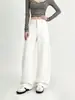 Pantalones de traje caqui de alta gama para mujer, pantalones de otoño con corte recto adelgazante, ajuste casual, cintura alta, diseño de pierna ancha, adecuados para figuras petite