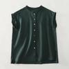 Foto Real de Nuevas Blusas de Verano Tallas Grandes para Mujer, Camisas de Color Sólido de Lino y Algodón, Camisas Holgadas Artísticas con Adorno de Orejas y Cuello Alto