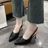 Zapatos Versátiles para Mujer Sexy de Punta Fina y Boca Baja, Nuevos Tacones de Aguja Cómodos Estilo Francés con Talón Abierto para Primavera/Verano 2025