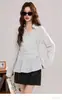 Nueva Camisa Rayada Francesa de Cuello en V para Mujer, Más Vendida Otoño 2026, Diseño Único, Corte Ajustado, Manga Larga, Top con Dobladillo