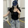 Camiseta gris de manga corta con escote en V y hombros descubiertos para mujer, de algodón, estilo americano, plisada irregular, para verano