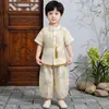 Traje estilo chino para niño para verano, traje Tang tradicional chino para niños, conjunto de dos piezas de manga corta, ropa de verano para joven caballero, ropa ligera y transpirable