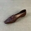 Mocasines de piel de oveja para mujer, estilo retro, versátiles, adelgazantes y fáciles de llevar, con punta cuadrada y tacón grueso