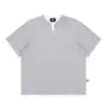 Camiseta de Manga Corta Pesada Falsa de Dos Piezas con Textura de Waffle para Hombres y Mujeres Verano Cuello en V Holgada Simple Manga Media Top con Cuello Henry