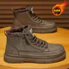 Botas Martin de Cano Alto com Forro de Lã para o Inverno Masculino, Sapatos de Trabalho em Couro Preto, Antiderrapantes, Resistentes ao Desgaste, Espessados, Botas Curtas Quentes, Sapatos de Algodão