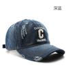 Chapéu dos homens estilo coreano personalizado retro lavado Denim C bordado boné pontiagudo ao ar livre das mulheres proteção solar guarda-sol boné de beisebol