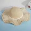 Sombrero de Paja Estilo Francés Ondulado para el Sol para Mujeres al Aire Libre en Verano, de Alta Gama, Ala Ancha, Lazo de Encaje, Protección Solar
