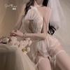 Lencería sexy Guiruo encaje transparente sexy hueco tentación novia boda cuello de mariposa traje de una pieza 4007