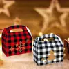 Dd071 Amazon Transfronterizo Copo de Nieve Navideño Reno Navideño Raya Cuadros Rojos y Blancos Bolsa de Regalo de Cartón Blanco