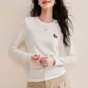 Ano do Zodíaco Cavalo Pequeno Bordado Cavalo Pequeno 2026 Novo Vermelho Roupa de Ano Novo Camiseta de Manga Longa Camisa Base Feminina Tendência
