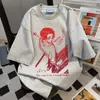 Camiseta de Manga Corta con Estampado de Letras Graffiti de Diseño de Nicho Estilo K 2025 Verano Casual Holgada para Mujer