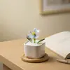 Adornos de Flores Artificiales de Vidrio Zibo, Pequeño Ramo de Flor de Lirio de Escritorio, Planta en Maceta de Flor Eterna, Regalo de Decoración para el Interior del Coche