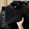 Hoodie Masculino de Veludo com Meio Zíper e Gola Alta, Novo para Outono e Inverno, Casual para Meia-Idade, Espessado, Quente, Camisa Camada de Base Masculina