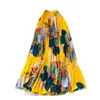 Falda de Moda Plisada Elástica Vintage Estampada para Mujer, Falda de Cintura Alta Línea A, Falda Larga para el Trabajo con Dobladillo Ancho y Caída, Verano