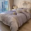 Conjunto de cama de luxo de quatro peças, 100% algodão escovado, grau A, para outono e inverno, com bordados de alta qualidade e capa de edredom e lençol de algodão puro, roupa de cama premium