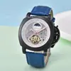 Dropshipping Forsining Esqueleto Completo Correa de Cuero Genuino Impermeable Reloj Mecánico Automático para Hombre Reloj para Hombre