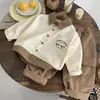 Conjunto Casual Transfronterizo para Niños 2025 Nuevo Estilo Bebé Niños Camisa de Manga Larga Elegante Estampada de Retazos Conjunto de Dos Piezas