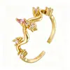 Anillo Mariposa Abierto Ajustable de Circonia Venta Caliente Europea y Americana Anillo de Dedo Flor Dulce Lindo para Mujer Chapado en Cobre Oro Real 18K